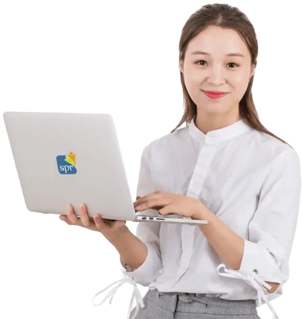 Professional remote worker reviewing tasks on laptop featuring Search Party Recruiting branding