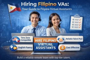 Remote Hiring Guide 2026: Filipino Va's on a laptop while coordinating with a distributed global team